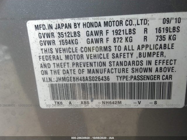 Photo 8 VIN: JHMGE8H48AS026436 - HONDA FIT 