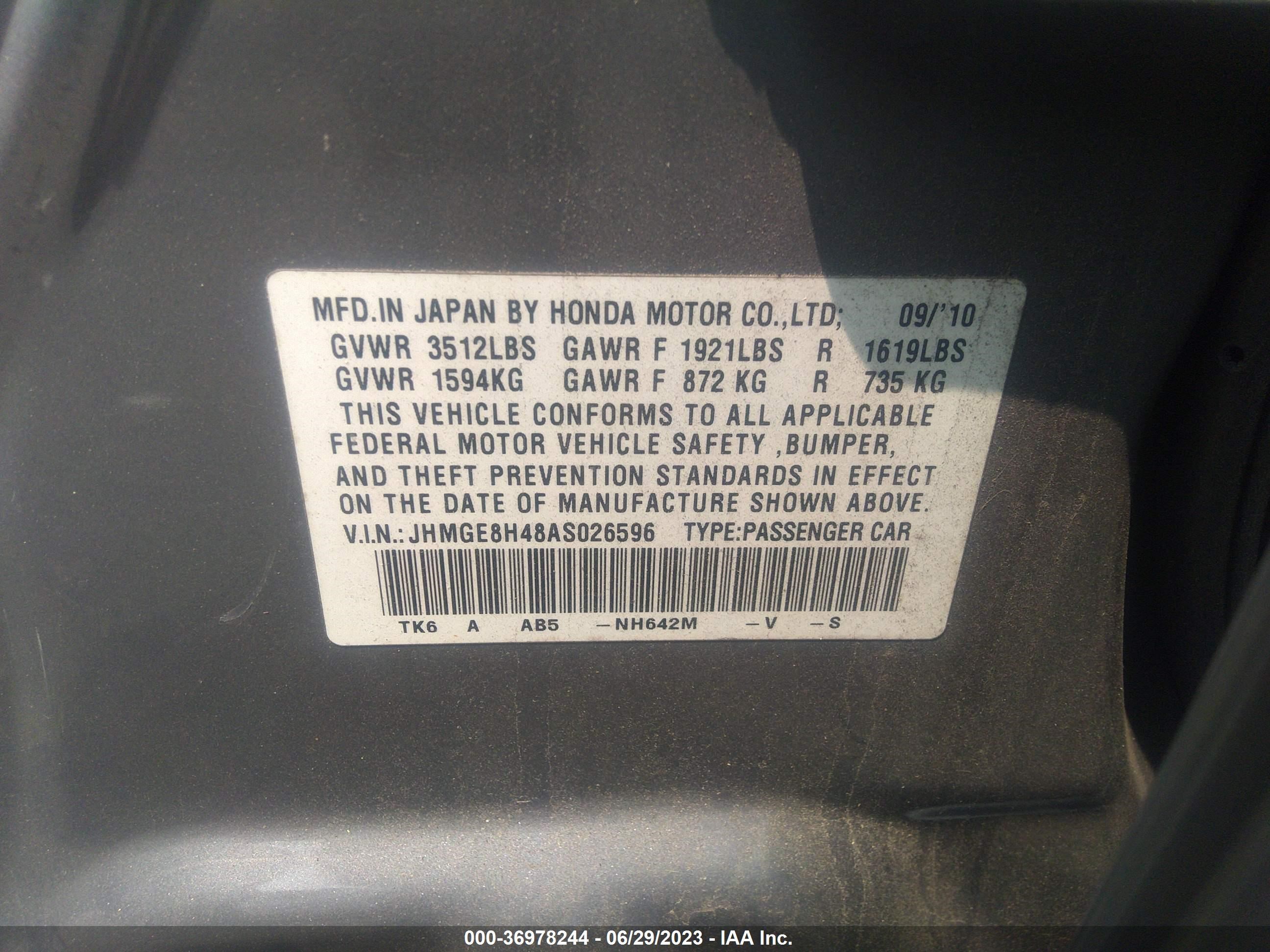 Photo 8 VIN: JHMGE8H48AS026596 - HONDA FIT 