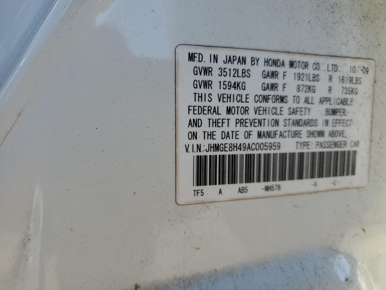 Photo 12 VIN: JHMGE8H49AC005959 - HONDA FIT 