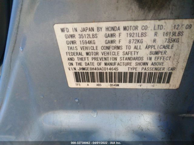 Photo 8 VIN: JHMGE8H49AC014645 - HONDA FIT 