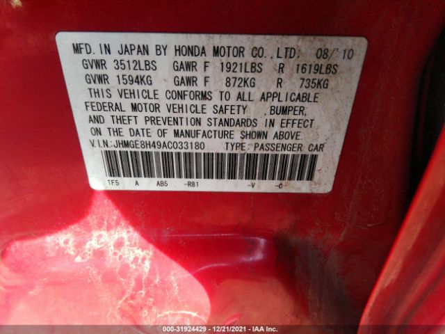 Photo 8 VIN: JHMGE8H49AC033180 - HONDA FIT 