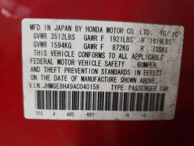 Photo 9 VIN: JHMGE8H49AC040159 - HONDA FIT SPORT 