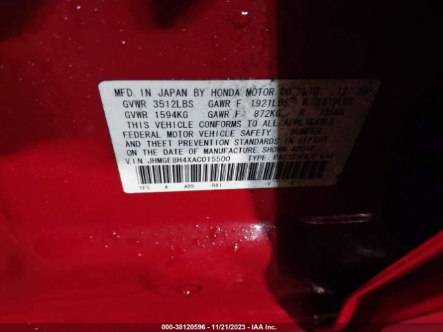 Photo 8 VIN: JHMGE8H4XAC015500 - HONDA FIT 