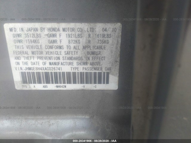 Photo 8 VIN: JHMGE8H4XAC026741 - HONDA FIT 