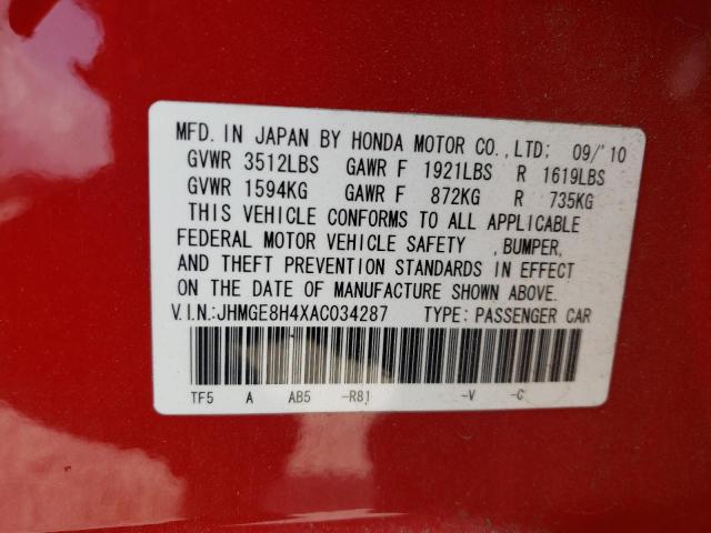 Photo 9 VIN: JHMGE8H4XAC034287 - HONDA FIT SPORT 