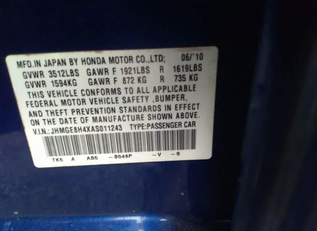 Photo 8 VIN: JHMGE8H4XAS011243 - HONDA FIT 