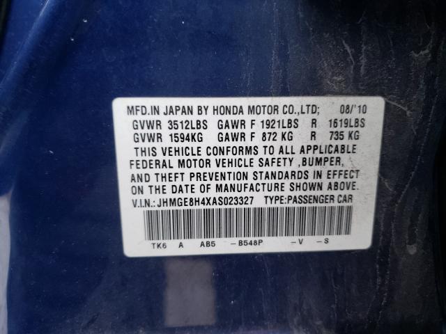 Photo 9 VIN: JHMGE8H4XAS023327 - HONDA FIT SPORT 