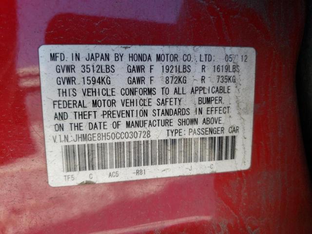 Photo 11 VIN: JHMGE8H50CC030728 - HONDA FIT SPORT 