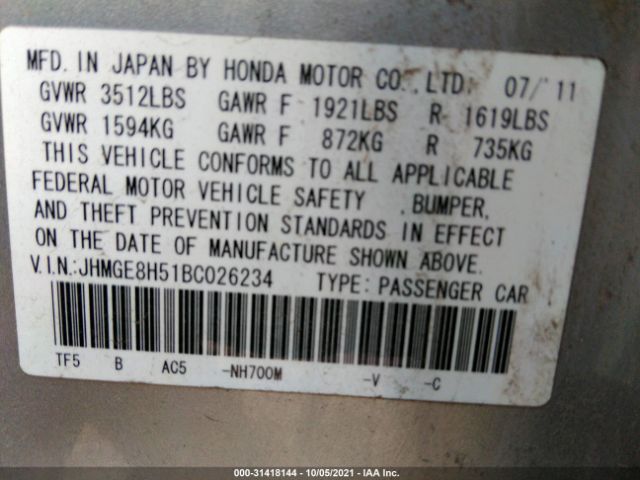 Photo 8 VIN: JHMGE8H51BC026234 - HONDA FIT 