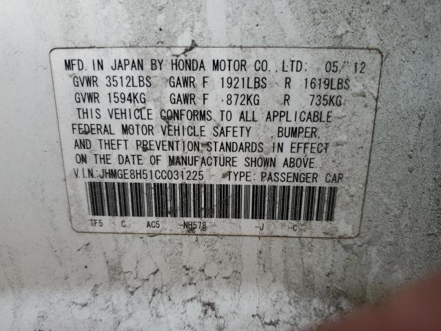 Photo 11 VIN: JHMGE8H51CC031225 - HONDA FIT 