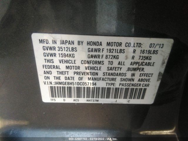 Photo 8 VIN: JHMGE8H51DC057194 - HONDA FIT 