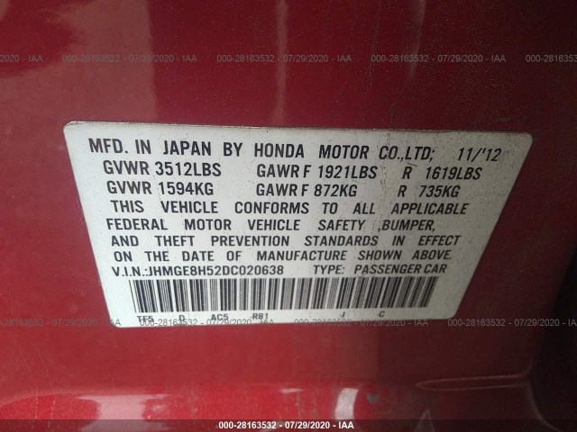 Photo 8 VIN: JHMGE8H52DC020638 - HONDA FIT 