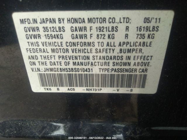 Photo 8 VIN: JHMGE8H53BS010431 - HONDA FIT 