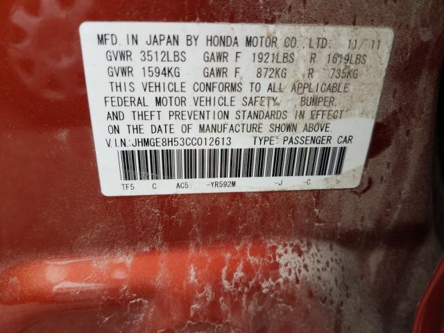 Photo 9 VIN: JHMGE8H53CC012613 - HONDA FIT SPORT 