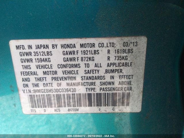 Photo 8 VIN: JHMGE8H53DC036430 - HONDA FIT 