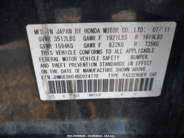 Photo 8 VIN: JHMGE8H54BC024770 - HONDA FIT 