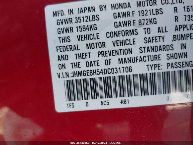 Photo 8 VIN: JHMGE8H54DC031706 - HONDA FIT 