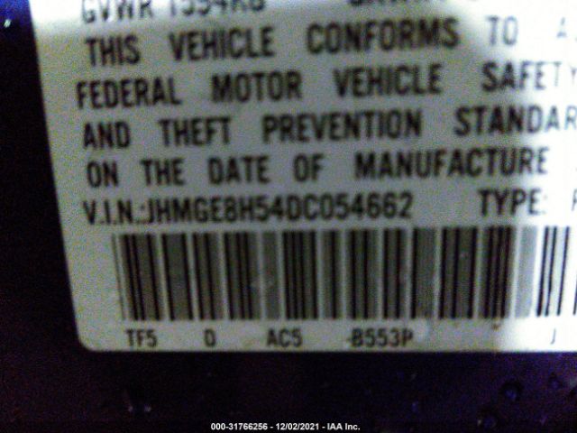 Photo 8 VIN: JHMGE8H54DC054662 - HONDA FIT 