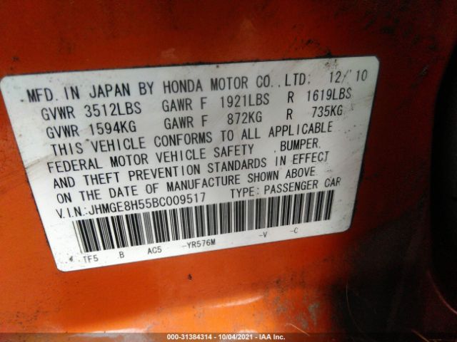 Photo 8 VIN: JHMGE8H55BC009517 - HONDA FIT 