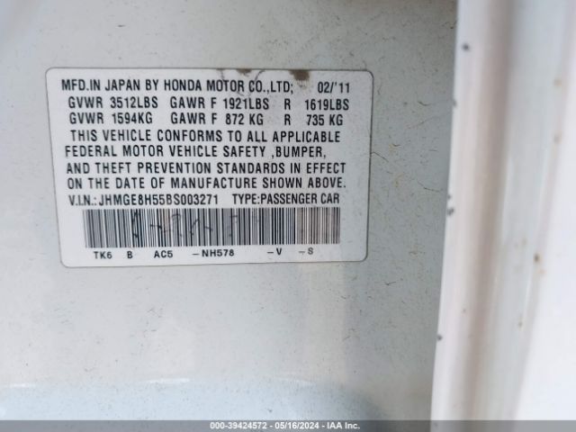 Photo 8 VIN: JHMGE8H55BS003271 - HONDA FIT 