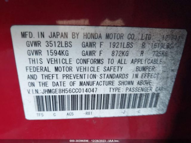 Photo 8 VIN: JHMGE8H56CC014047 - HONDA FIT 