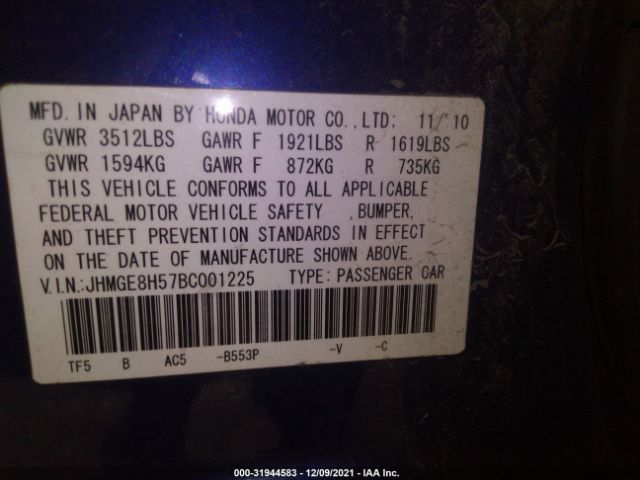 Photo 8 VIN: JHMGE8H57BC001225 - HONDA FIT 