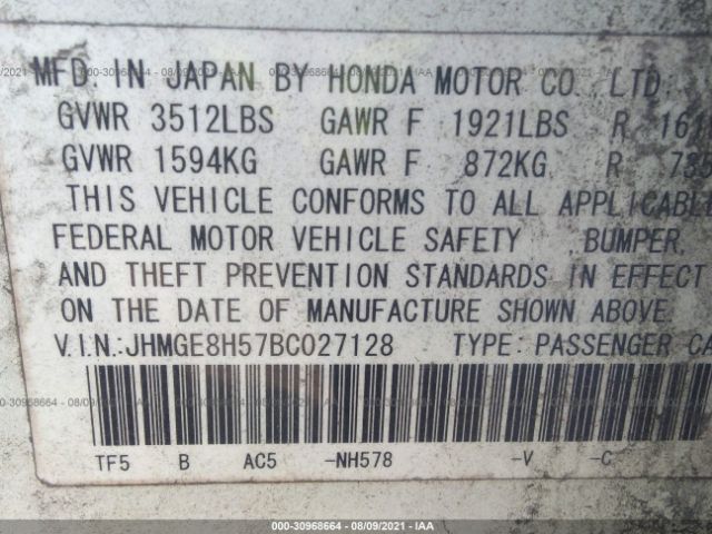 Photo 8 VIN: JHMGE8H57BC027128 - HONDA FIT 