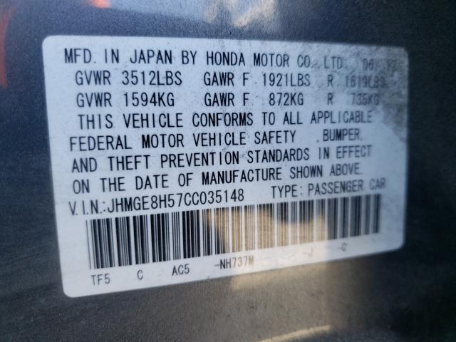 Photo 9 VIN: JHMGE8H57CC035148 - HONDA FIT SPORT 