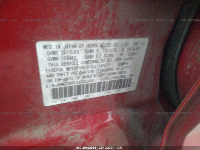 Photo 8 VIN: JHMGE8H57CC035988 - HONDA FIT 