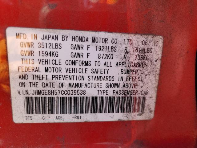 Photo 11 VIN: JHMGE8H57CC039538 - HONDA FIT SPORT 