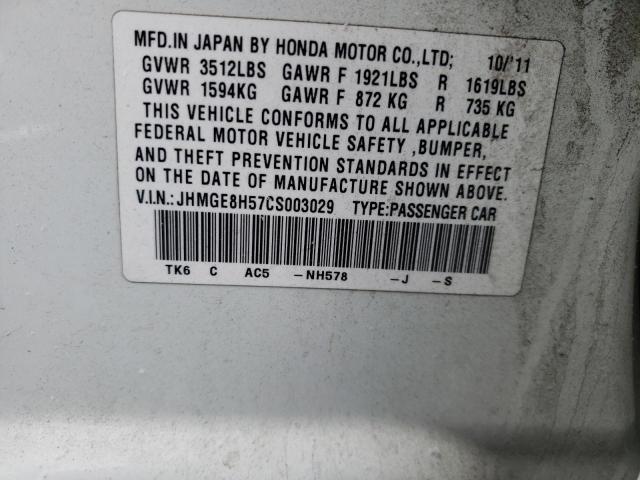 Photo 11 VIN: JHMGE8H57CS003029 - HONDA FIT 