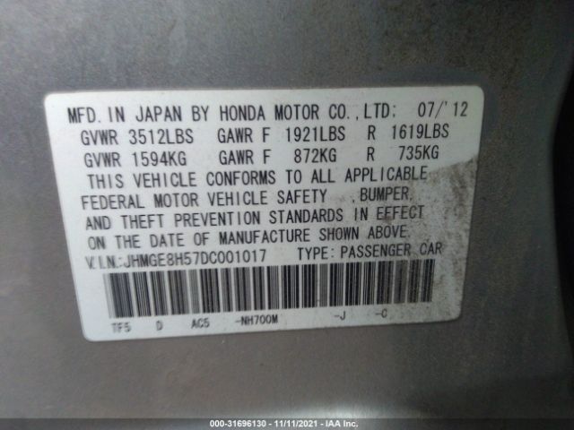 Photo 8 VIN: JHMGE8H57DC001017 - HONDA FIT 