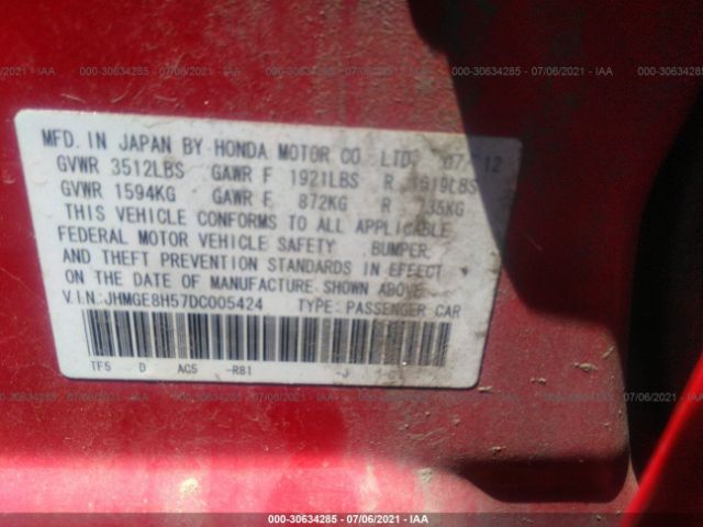 Photo 8 VIN: JHMGE8H57DC005424 - HONDA FIT 