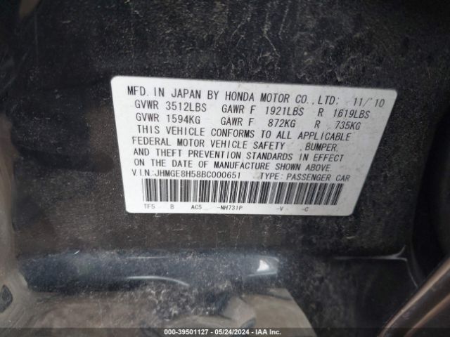 Photo 8 VIN: JHMGE8H58BC000651 - HONDA FIT 