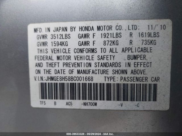 Photo 8 VIN: JHMGE8H58BC001668 - HONDA FIT 