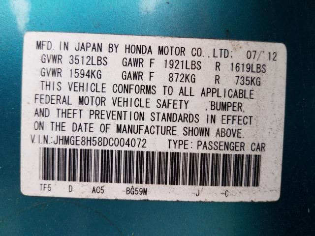 Photo 9 VIN: JHMGE8H58DC004072 - HONDA FIT SPORT 