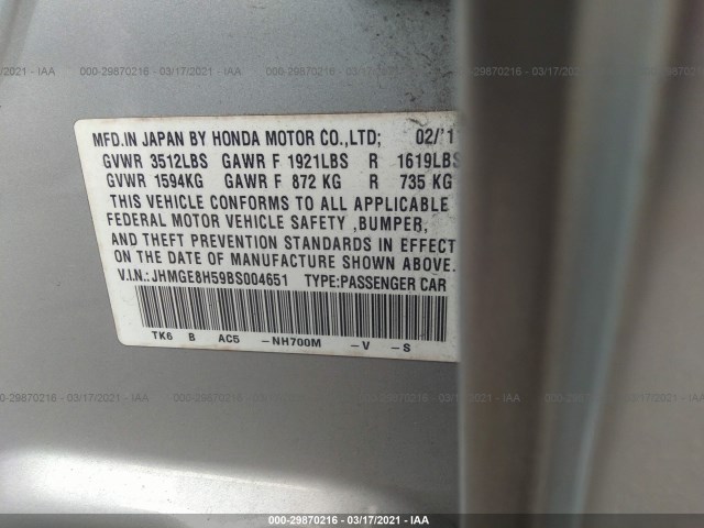 Photo 8 VIN: JHMGE8H59BS004651 - HONDA FIT 