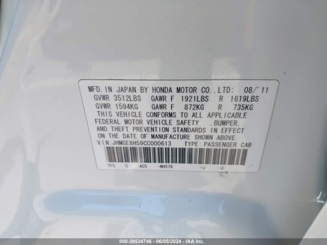 Photo 8 VIN: JHMGE8H59CC000613 - HONDA FIT 