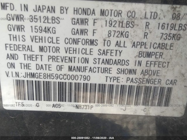 Photo 8 VIN: JHMGE8H59CC000790 - HONDA FIT 