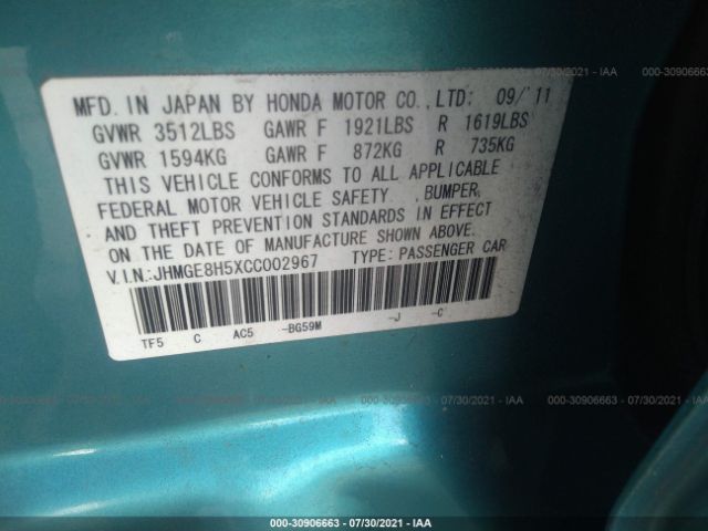 Photo 8 VIN: JHMGE8H5XCC002967 - HONDA FIT 