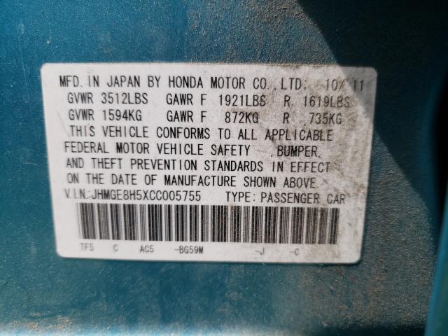 Photo 9 VIN: JHMGE8H5XCC005755 - HONDA FIT SPORT 