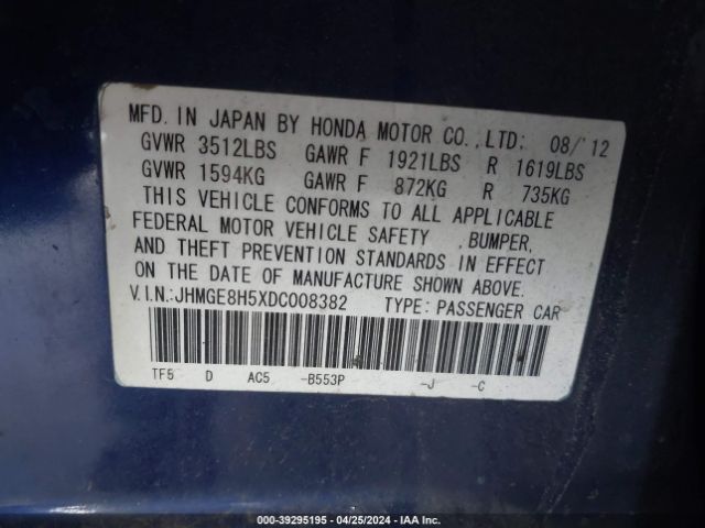 Photo 8 VIN: JHMGE8H5XDC008382 - HONDA FIT 