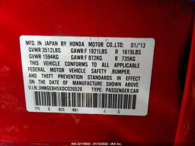 Photo 8 VIN: JHMGE8H5XDC026526 - HONDA FIT 