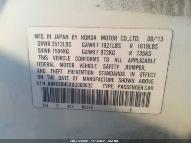 Photo 8 VIN: JHMGE8H5XDC068002 - HONDA FIT 