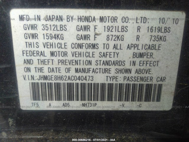 Photo 8 VIN: JHMGE8H62AC040473 - HONDA FIT 