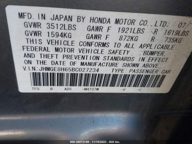 Photo 8 VIN: JHMGE8H65BC027234 - HONDA FIT 