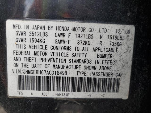 Photo 12 VIN: JHMGE8H67AC018498 - HONDA FIT SPORT 