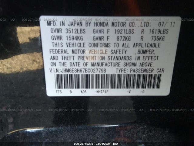 Photo 8 VIN: JHMGE8H67BC027798 - HONDA FIT 