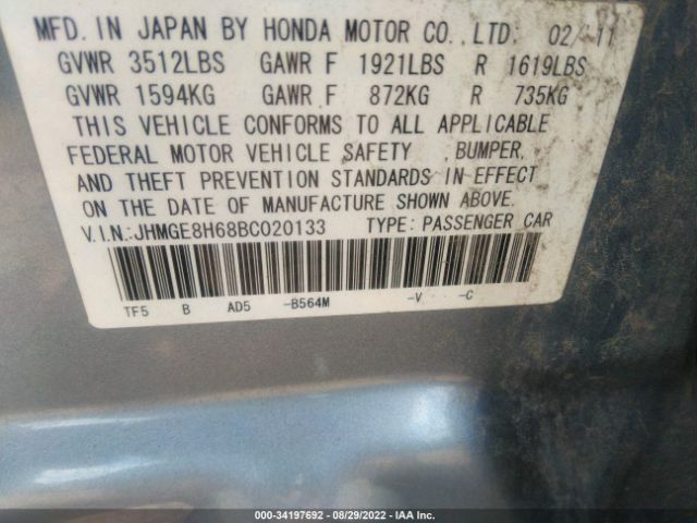 Photo 8 VIN: JHMGE8H68BC020133 - HONDA FIT 