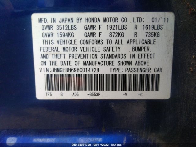 Photo 8 VIN: JHMGE8H69BC014728 - HONDA FIT 